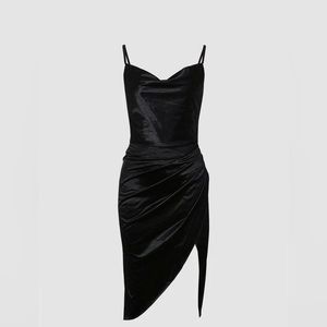 Micas - Brand New - Satin Draped Black Midi Dress - Sz M